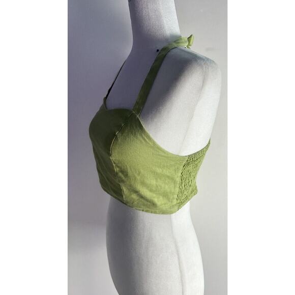 The Editors Markets Womens Linen Green Smocked Zip Halter Crop Top Sz 8 - Picture 4 of 10